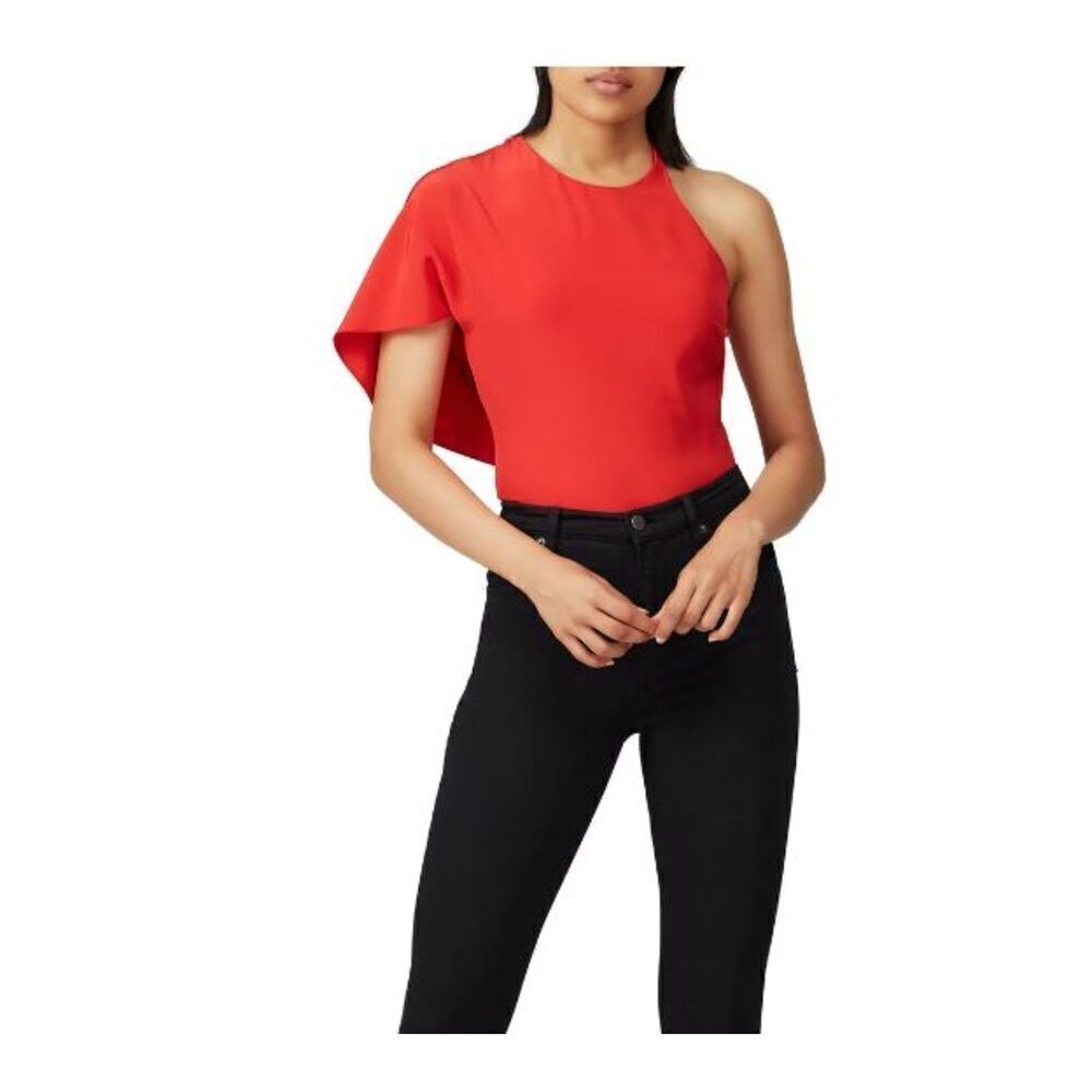 Cushnie 100% Silk Cold Shoulder Cape Sleeve Top Red Strappy Women's Size 6